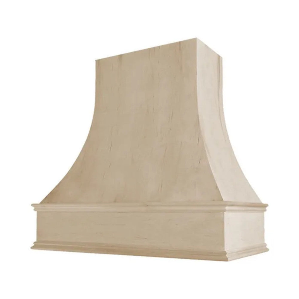 Unfinished Wood Range Hood With Curved Front and Decorative Trim - 30