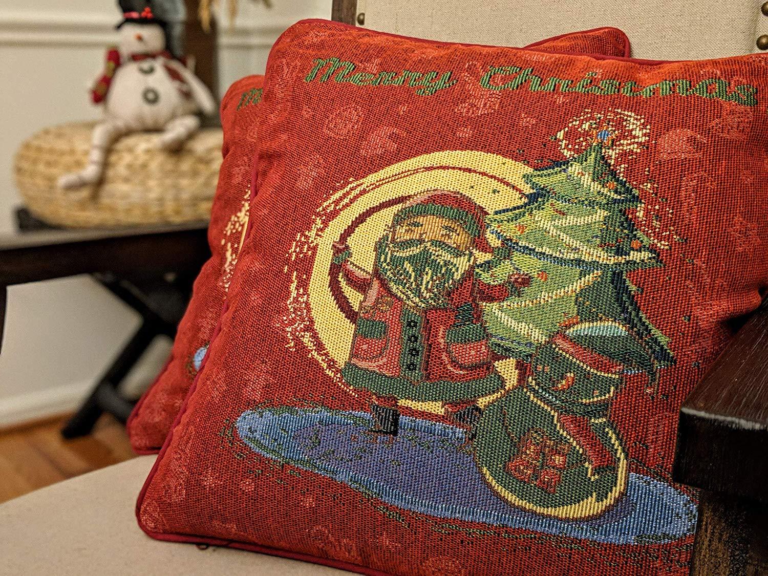 DaDa Bedding Red Santa Claus Christmas Woven Tapestry Throw Pillow Cover - 16
