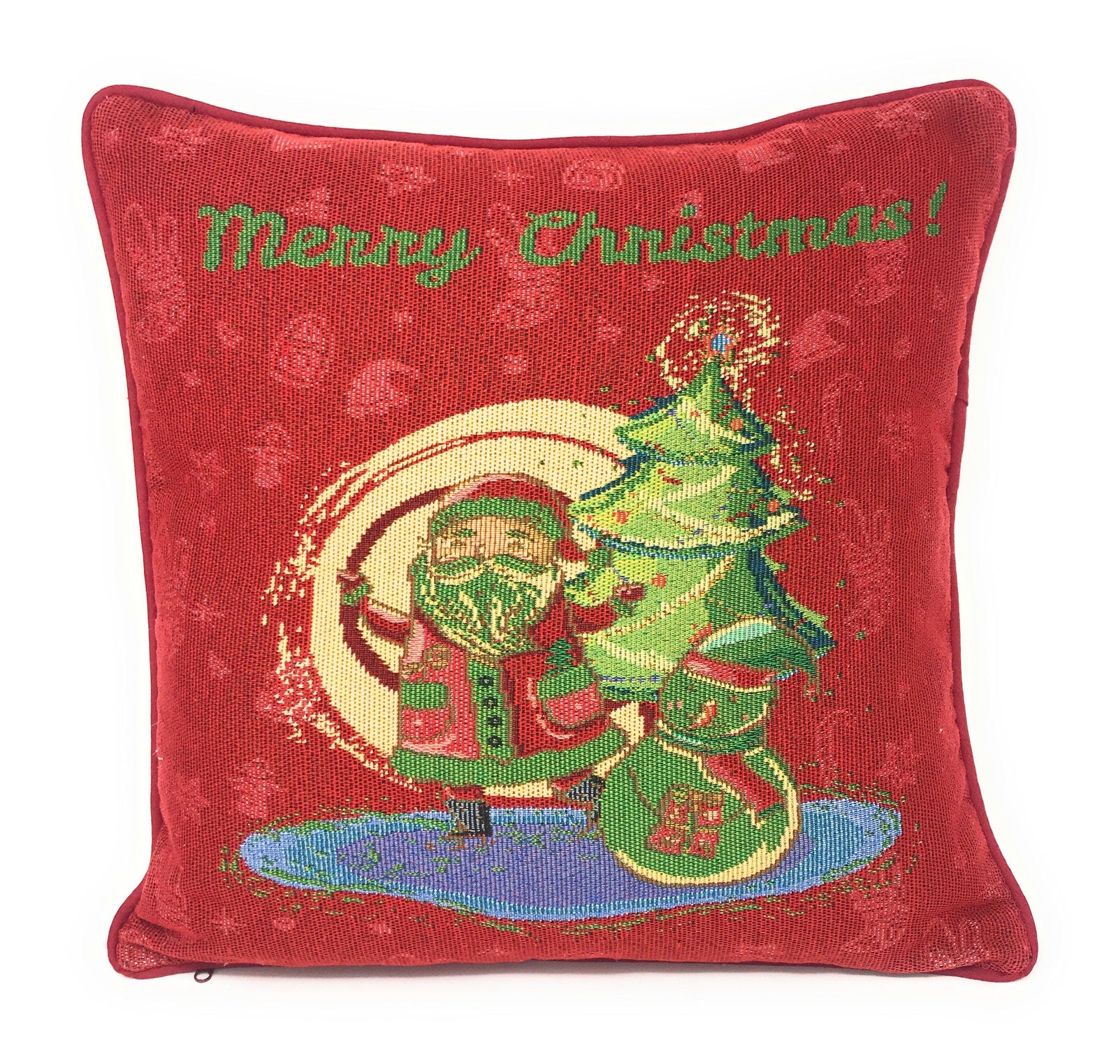 DaDa Bedding Red Santa Claus Christmas Woven Tapestry Throw Pillow Cover - 16