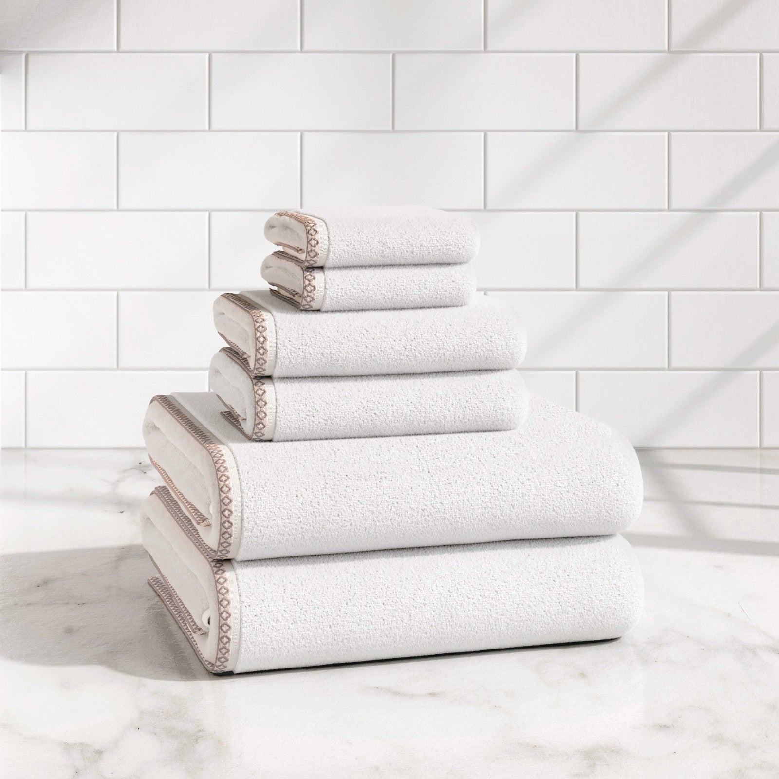 Cotton Border-Stitched 6-Piece Towel Set - Valery Collection