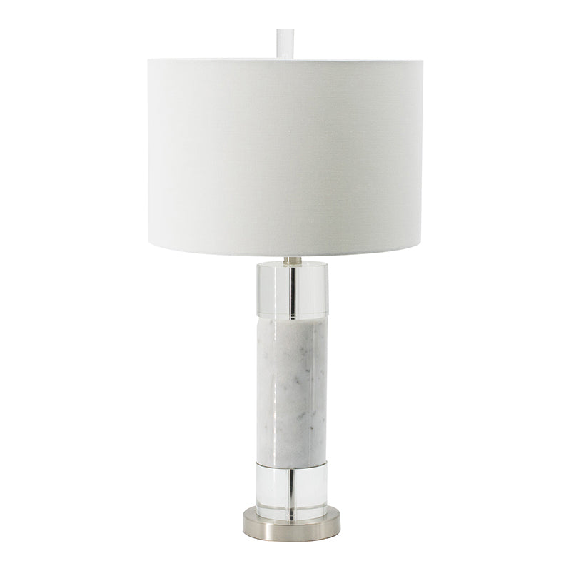 Sculpted Marble & Crystal Cylinder Table Lamp