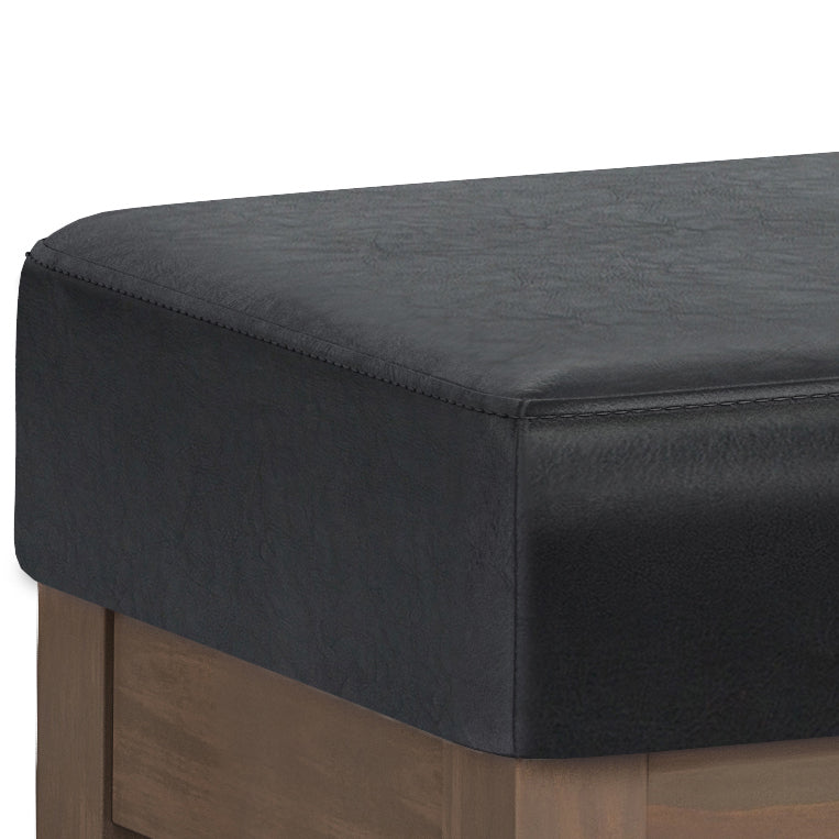 Milltown Large Ottoman Bench with Solid Wood Frame - Midnight Black