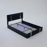 Upholstered Platform Bed Frame With Adjustable LED Headboard, USB C-Charging, Hydraulic Lift