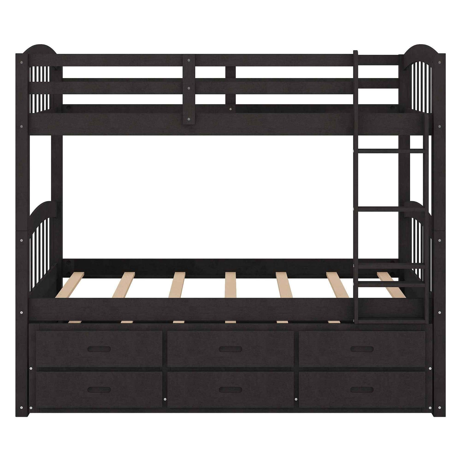 Bunk Bed With Trundle And Drawers, Arched Headboard And Footboard