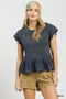 Umgee Smocked Peplum Top with Scalloped Ruffle Cap Sleeves
