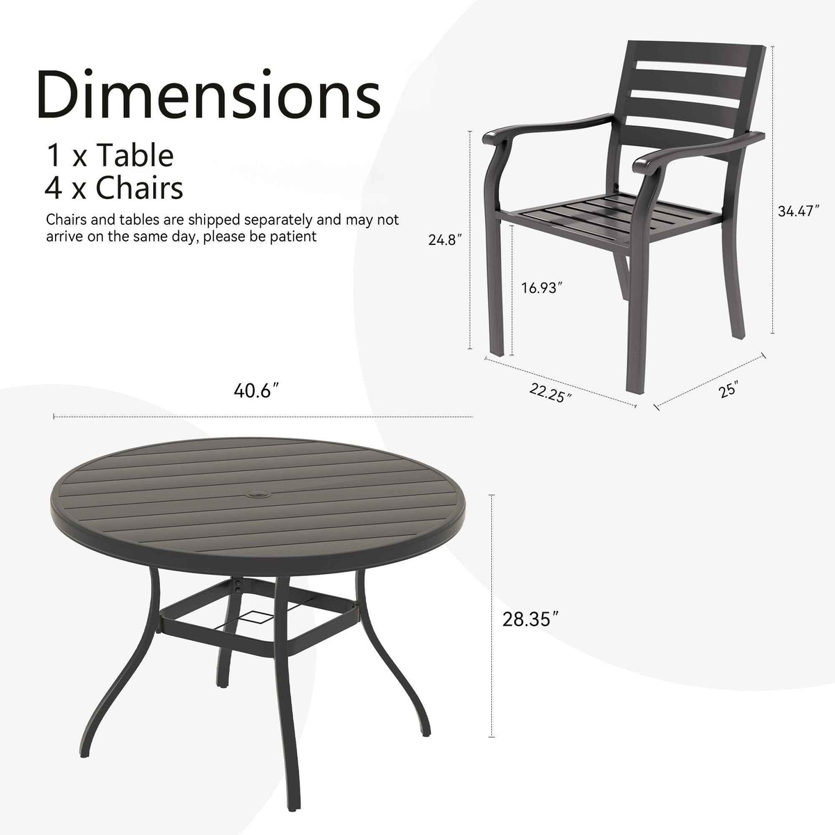 5 Pieces Outdoor Patio Dining Set with Stackable Metal Chairs and Round Table