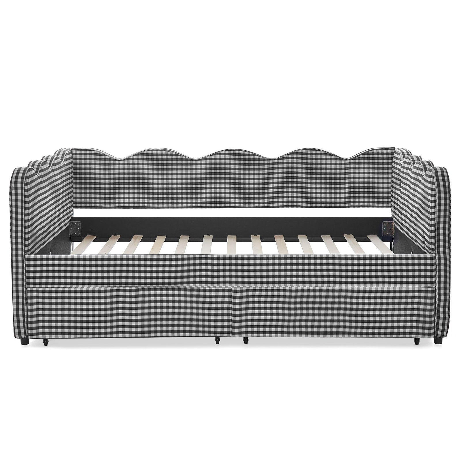 Gingham Daybed With USB Charging Port, Wave-Shaped Design