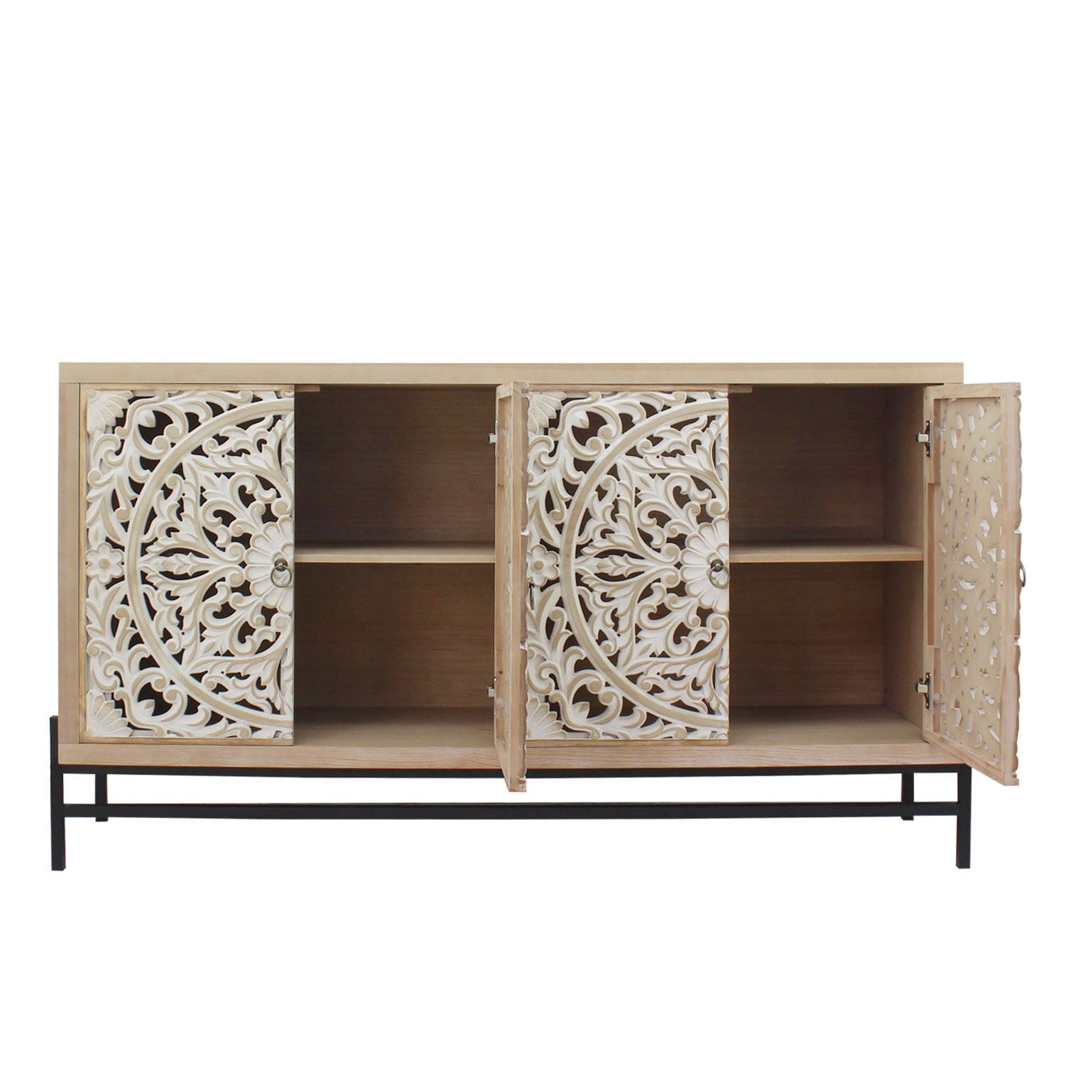 Carved 4 Door Cabinet, Storage Sideboard For Living Room - Multi
