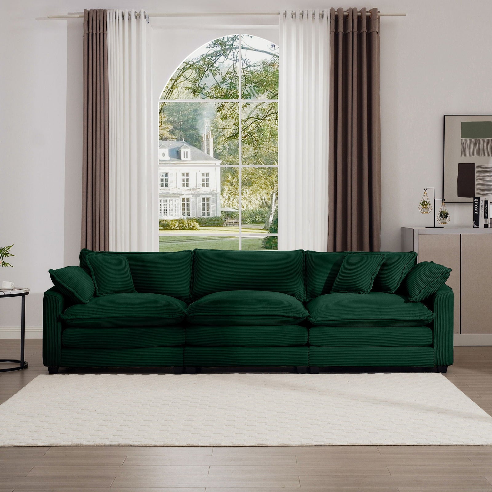 Mid-Century Modern 3 Seater Sectional Sofa With Arm And Throw Pillows