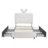 Upholstered Bed With Oversized Rabbit Ear Headboard, LED Lights & 4 Storage Drawers