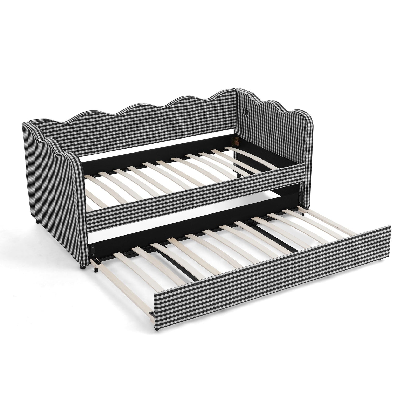 Gingham Daybed With USB Charging Port, Wave Shaped Design