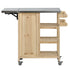 Foldable Outdoor Kitchen Island with Stainless Steel Top and Storage - Natural Fir Wood