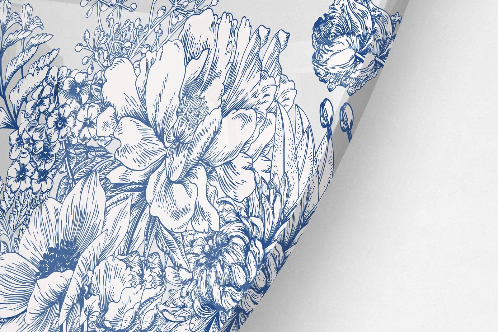 Dark Blue Flowers Printed Transparent Acrylic Circle