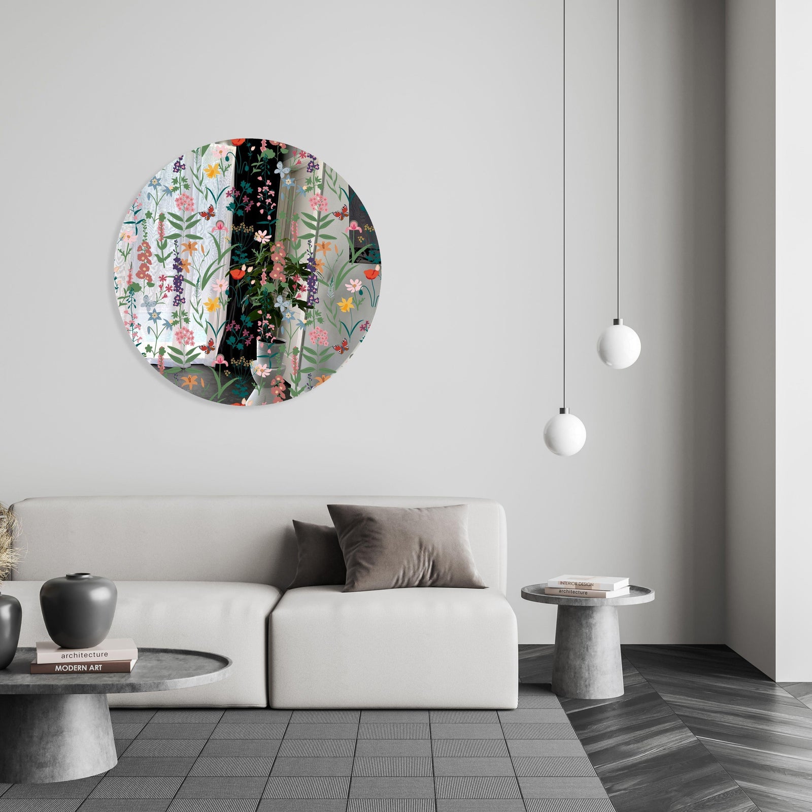 Dark Fields Flowers Printed Mirror Acrylic Circles