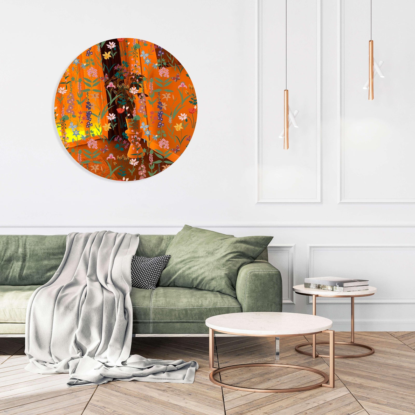 Dark Fields Flowers Printed Mirror Acrylic Circles