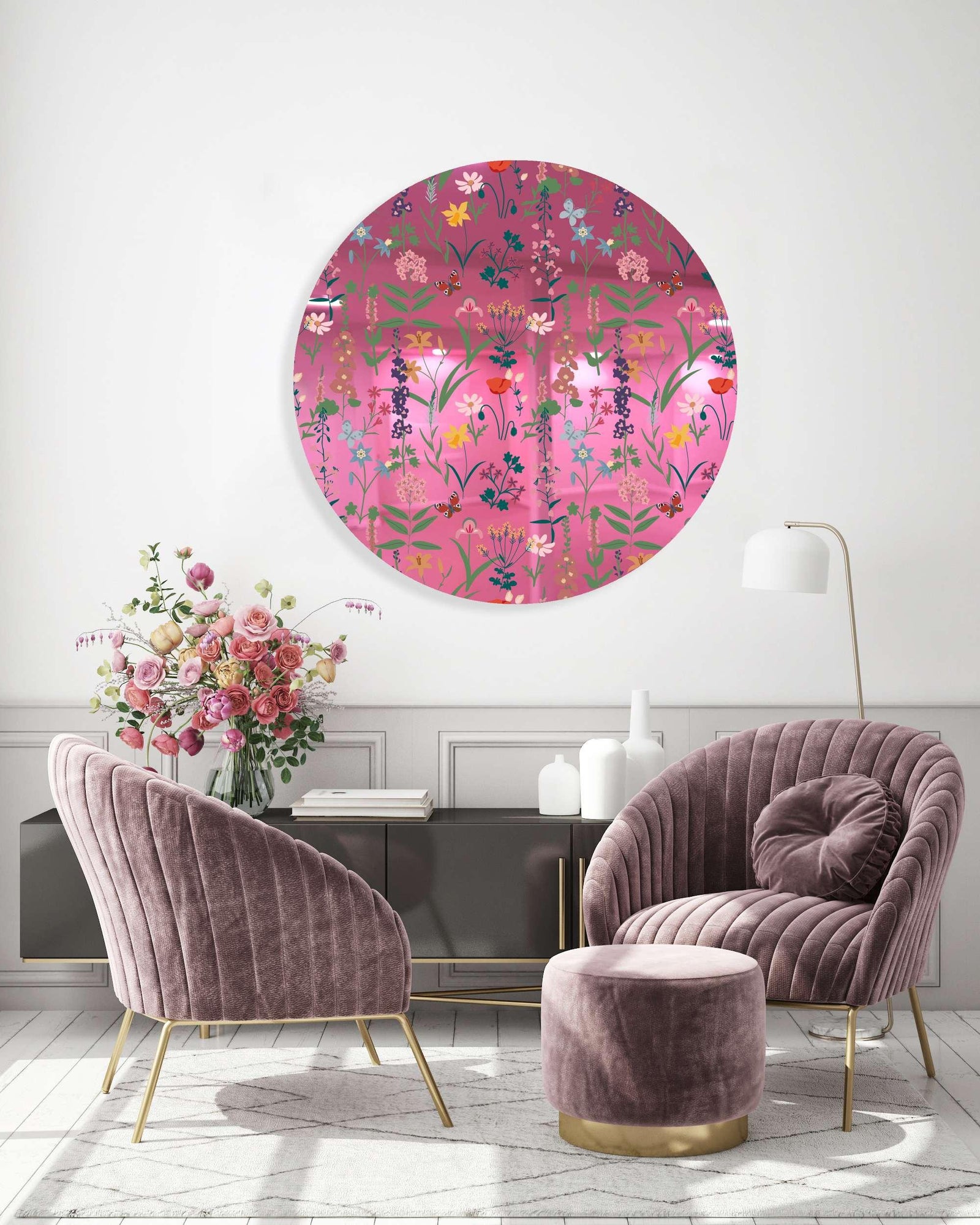 Dark Fields Flowers Printed Mirror Acrylic Circles