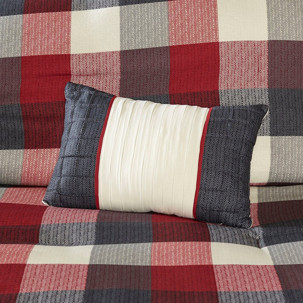 7 Piece Herringbone Comforter Set - Red California King