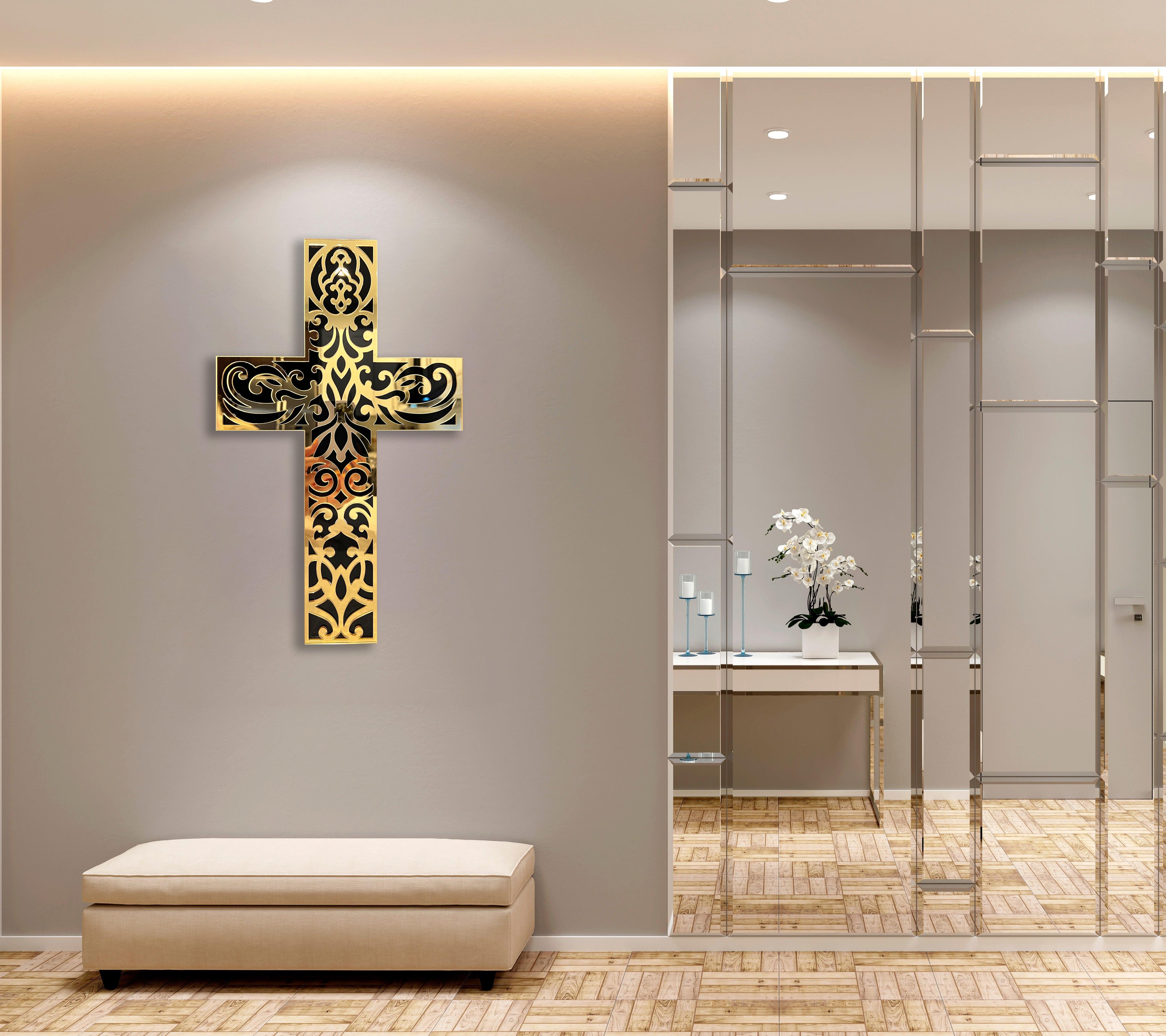 Decorative Gold Cross Wall Hanging Mirrored Acrylic Art