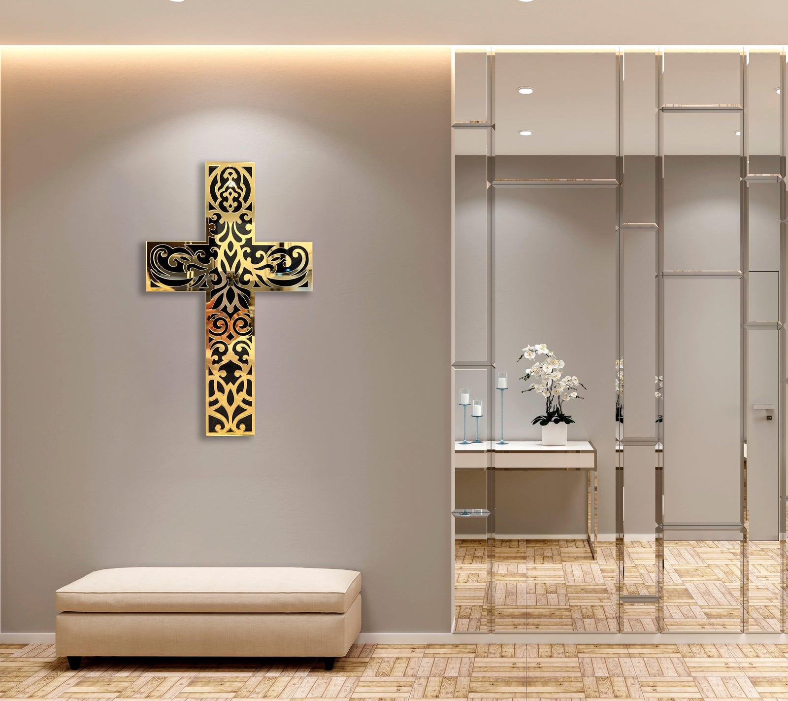 Decorative Gold Cross Wall Hanging Mirrored Acrylic Art