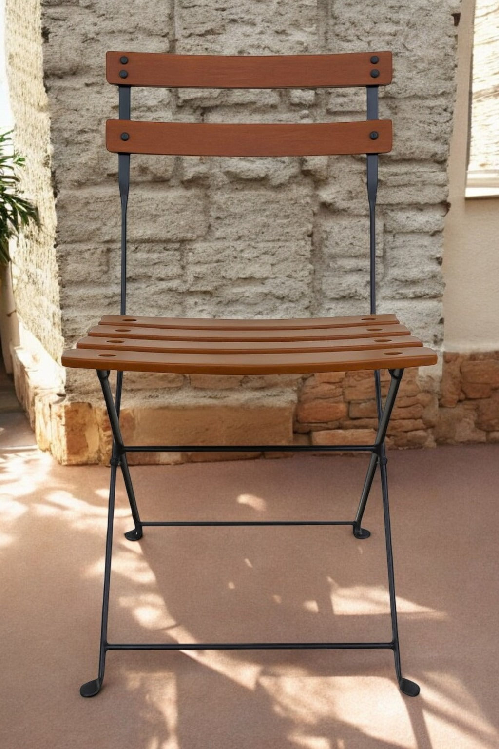 DemarForge Folding Chair 5508 - Stackable - European Chestnut Wood Clear Coated Slats (Set of 2)