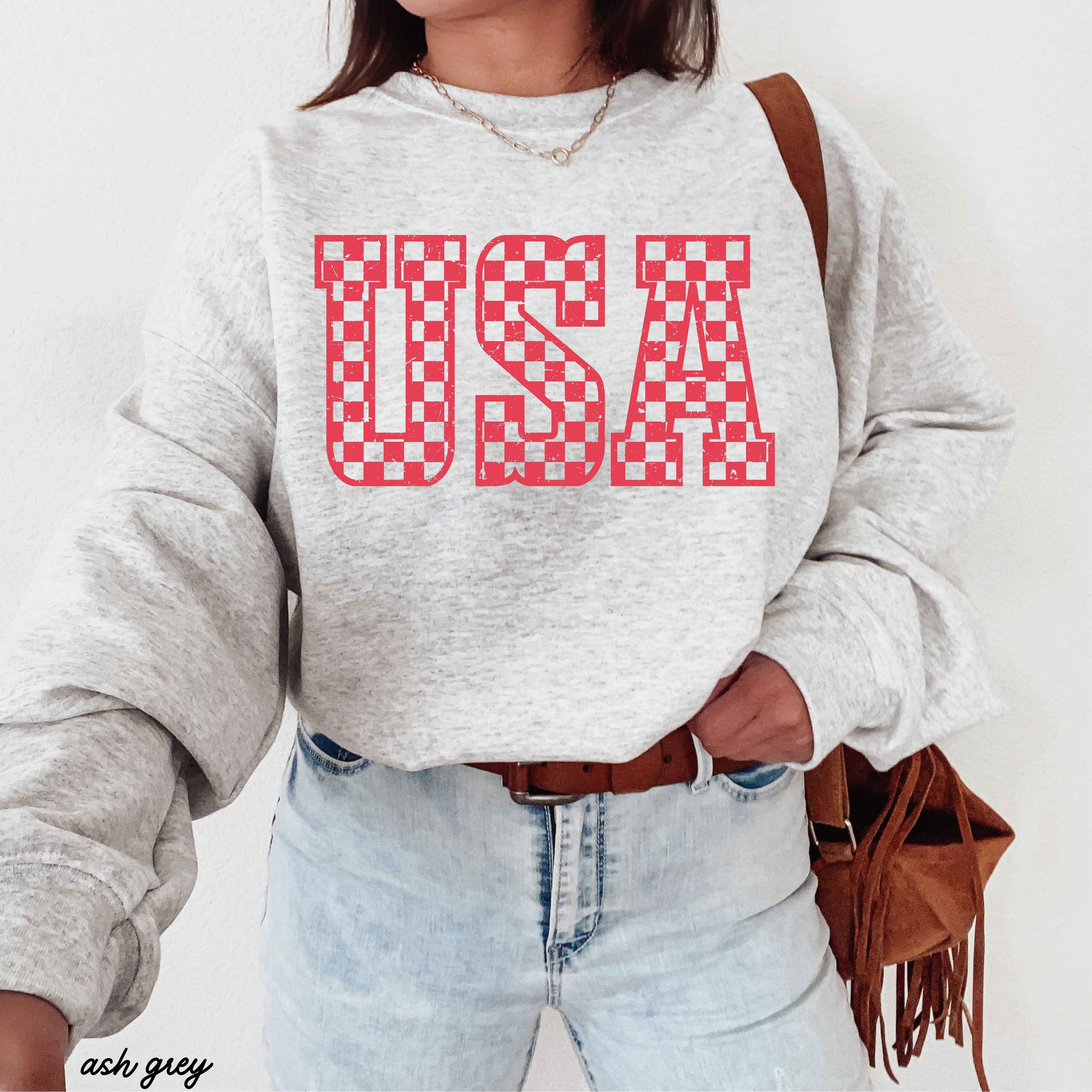 Checkered USA Sweatshirt *7 Colors (S-3X)