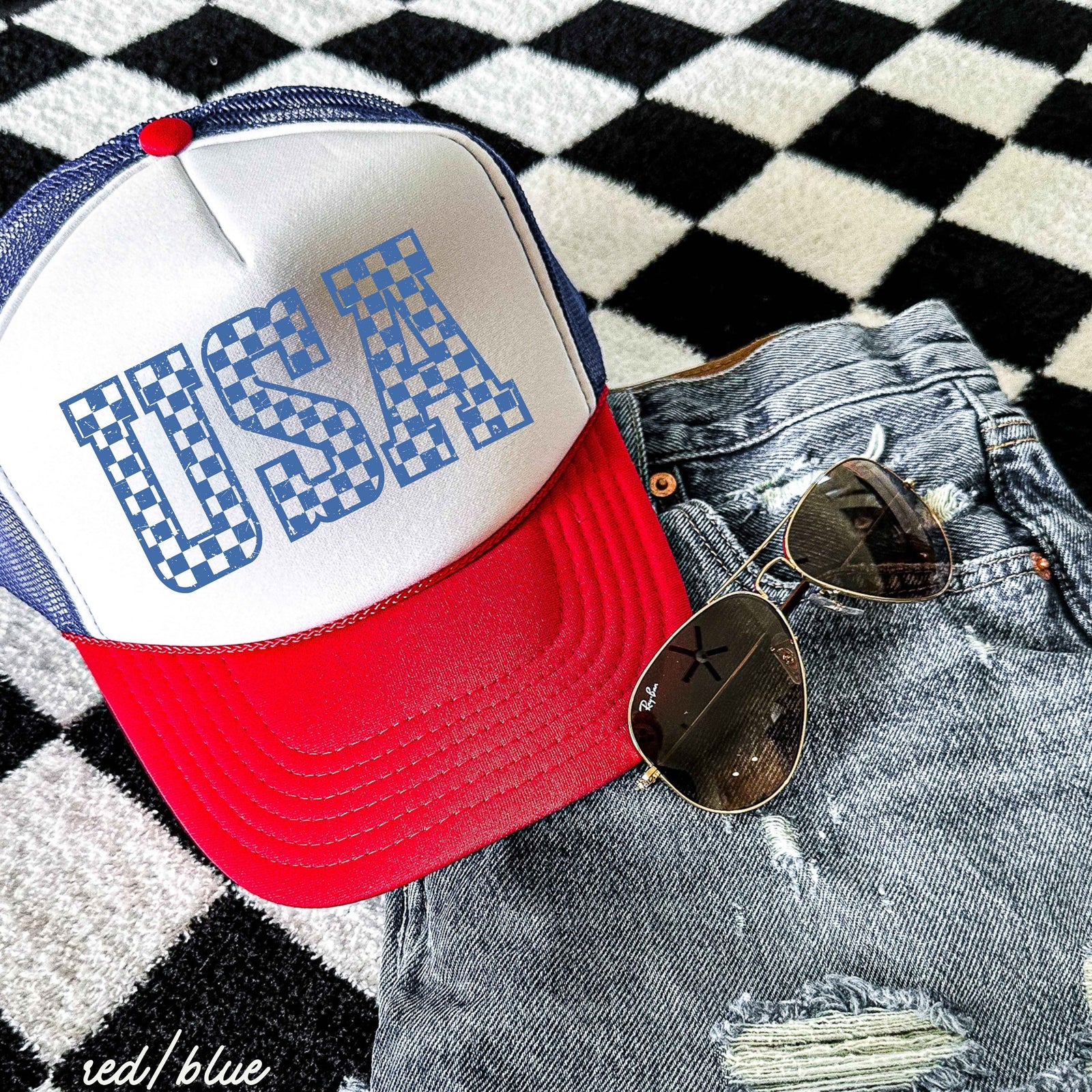 Checkered USA Trucker Hat *9 COLORS