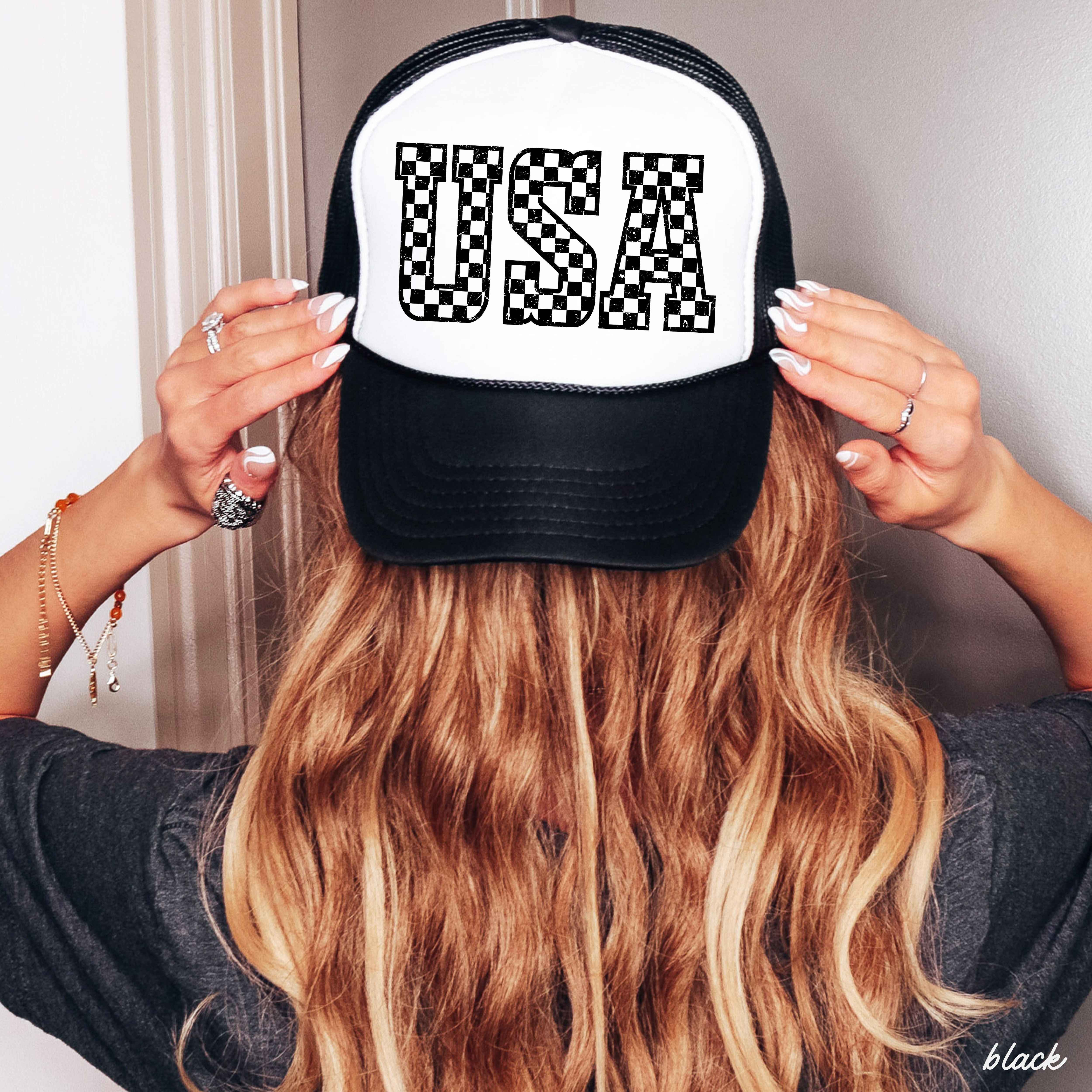 Checkered USA Trucker Hat *9 COLORS