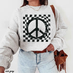 Checkered Peace Sign Sweatshirt *7 Colors (S-3X)