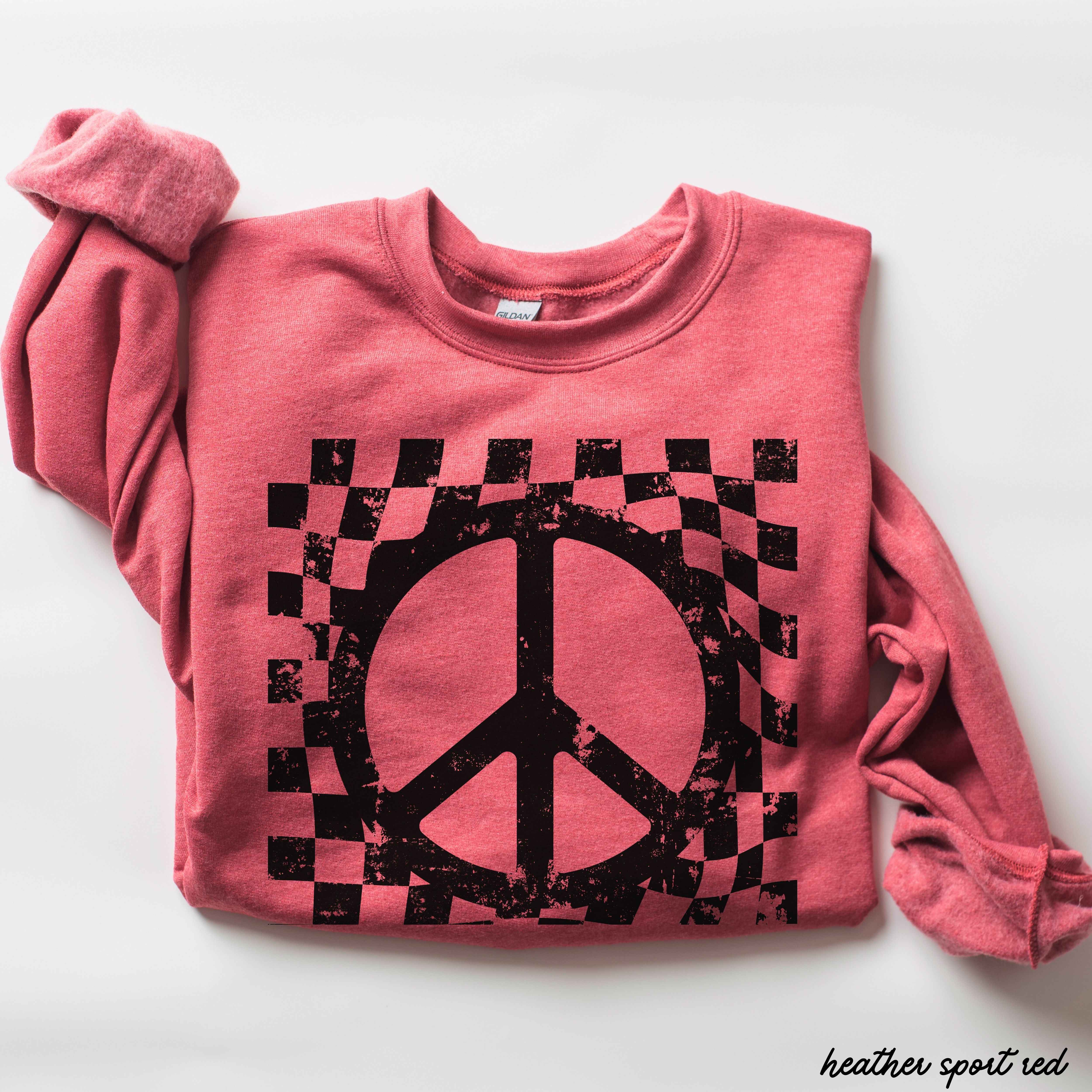 Checkered Peace Sign Sweatshirt *7 Colors (S-3X)