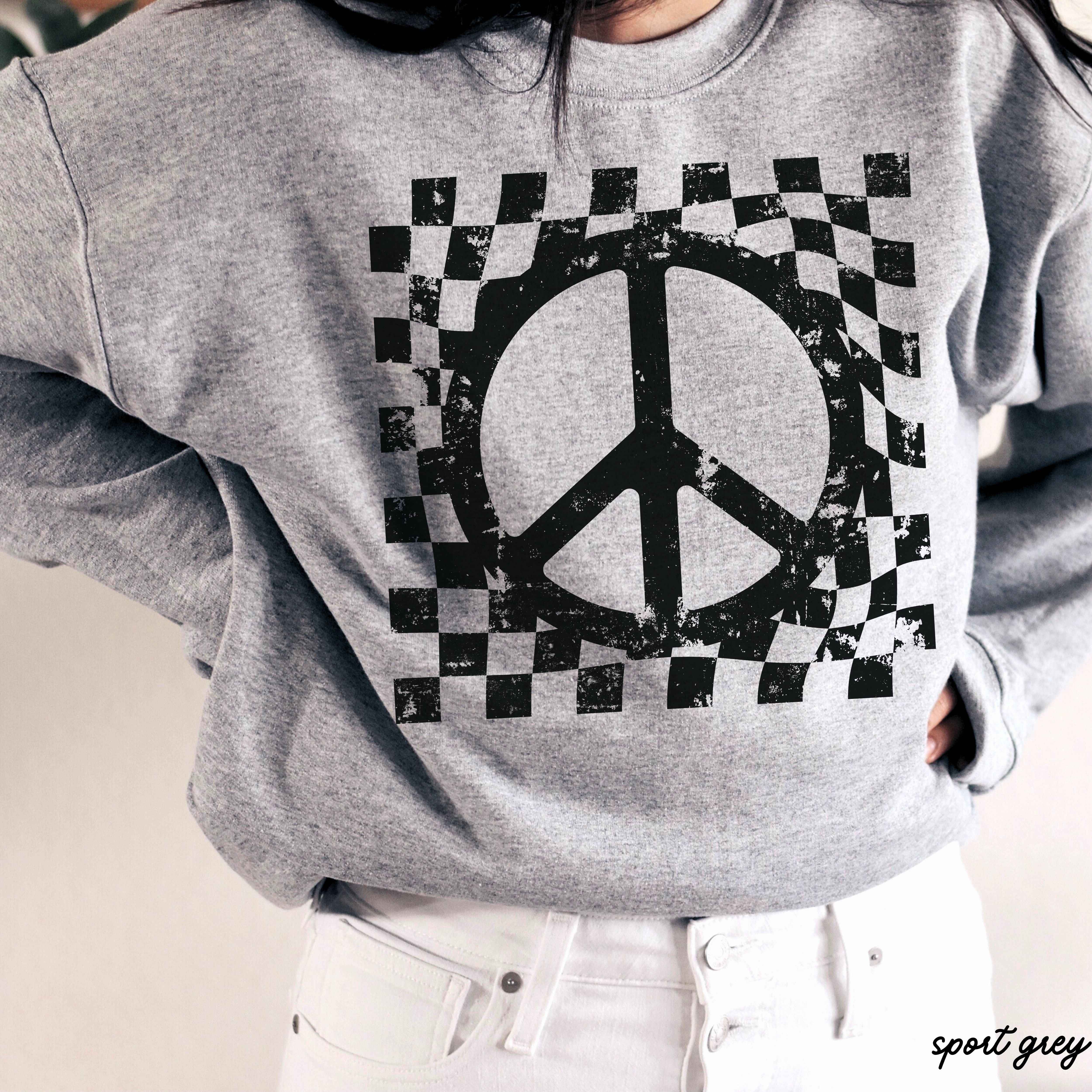 Checkered Peace Sign Sweatshirt *7 Colors (S-3X)