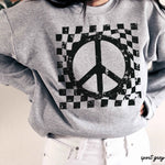 Checkered Peace Sign Sweatshirt *7 Colors (S-3X)
