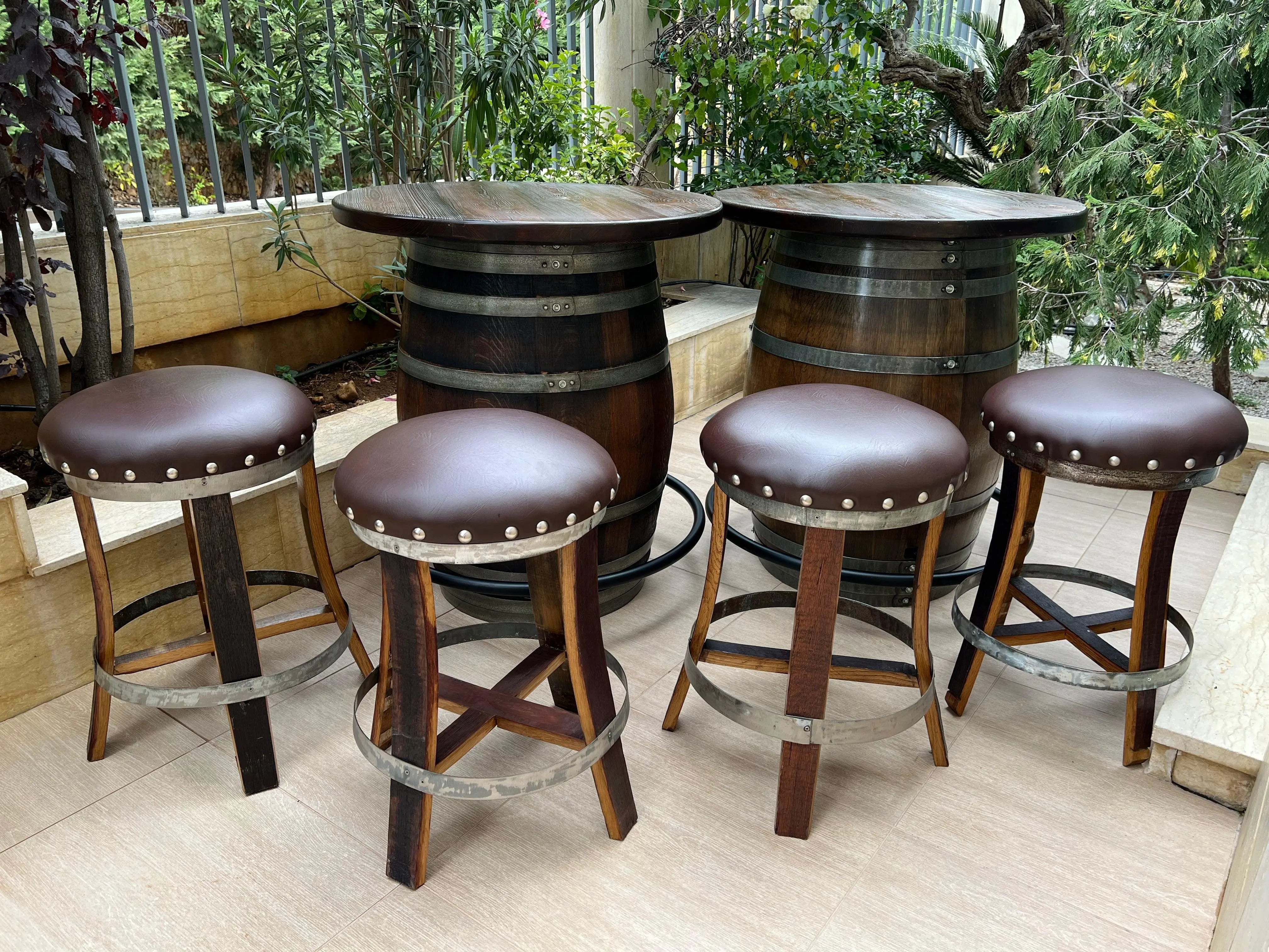Double Oak Barrel Bistro Pub Table Set, Bourbon Wine Barrel, Footrail Footrest Comfort, Barrel Bar, Whiskey Barrel Bar, Wine Barrel Cabinet
