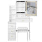 Cabinet Vanity Table & Cushioned Stool, USB Power Station, Hair Dryer Bracket - White