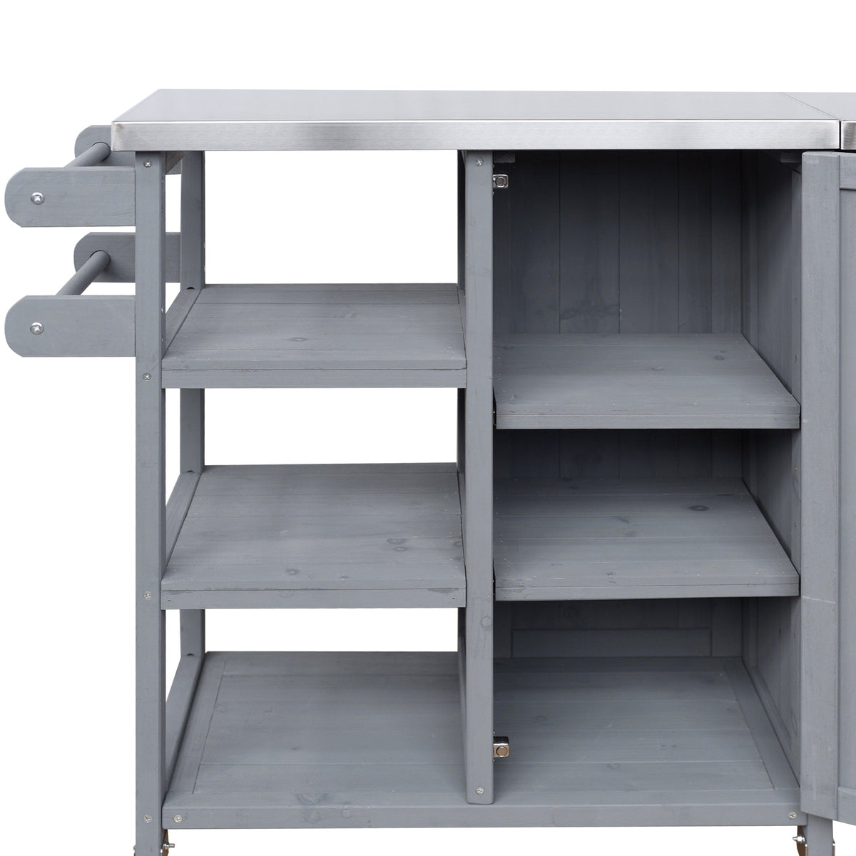 Foldable Outdoor Kitchen Island Cart with Storage - Stainless Steel & Wood