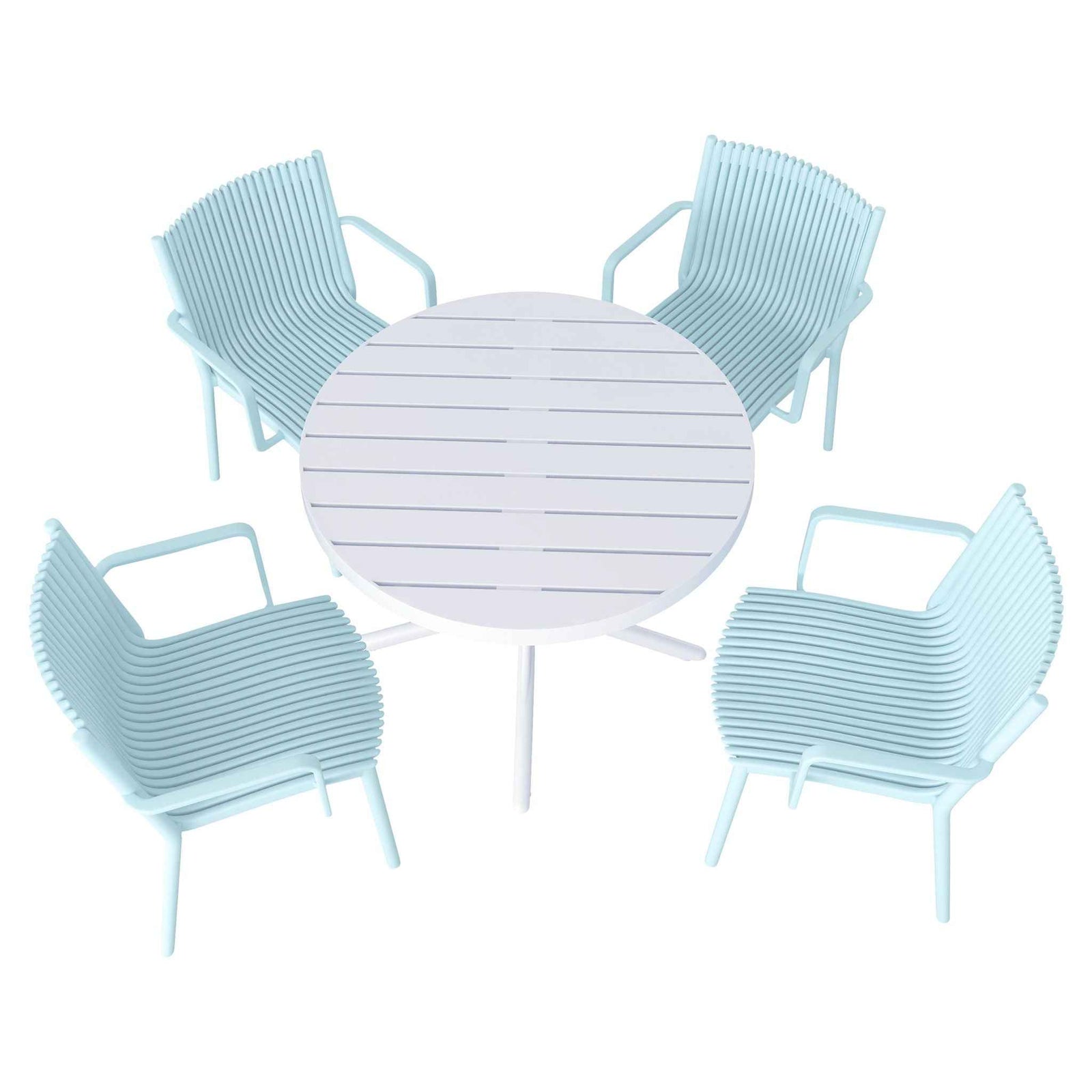 4 Modern Stackable Plastic Armchair Matched With Round Table