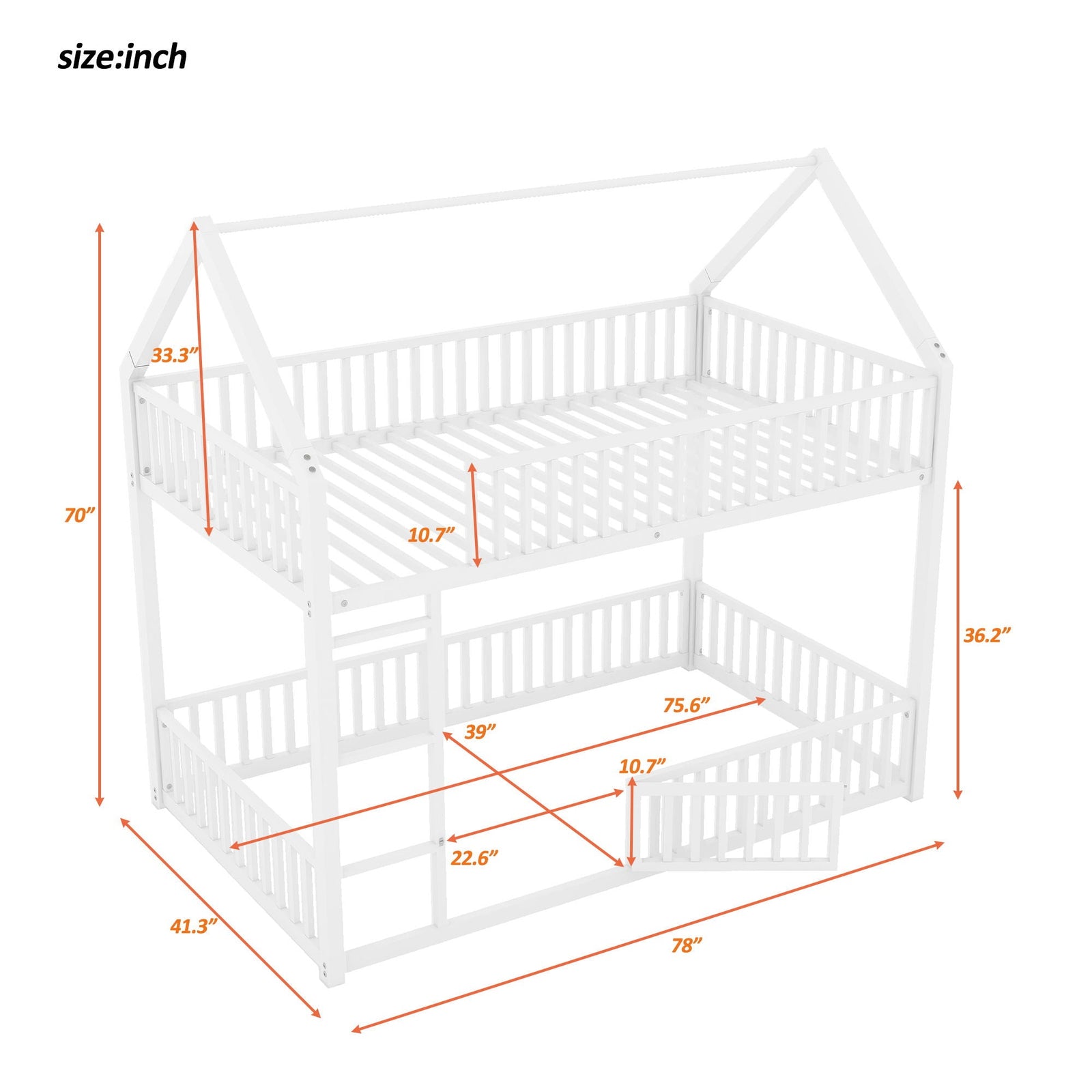 Metal House Bunk Bed With Fence And Door