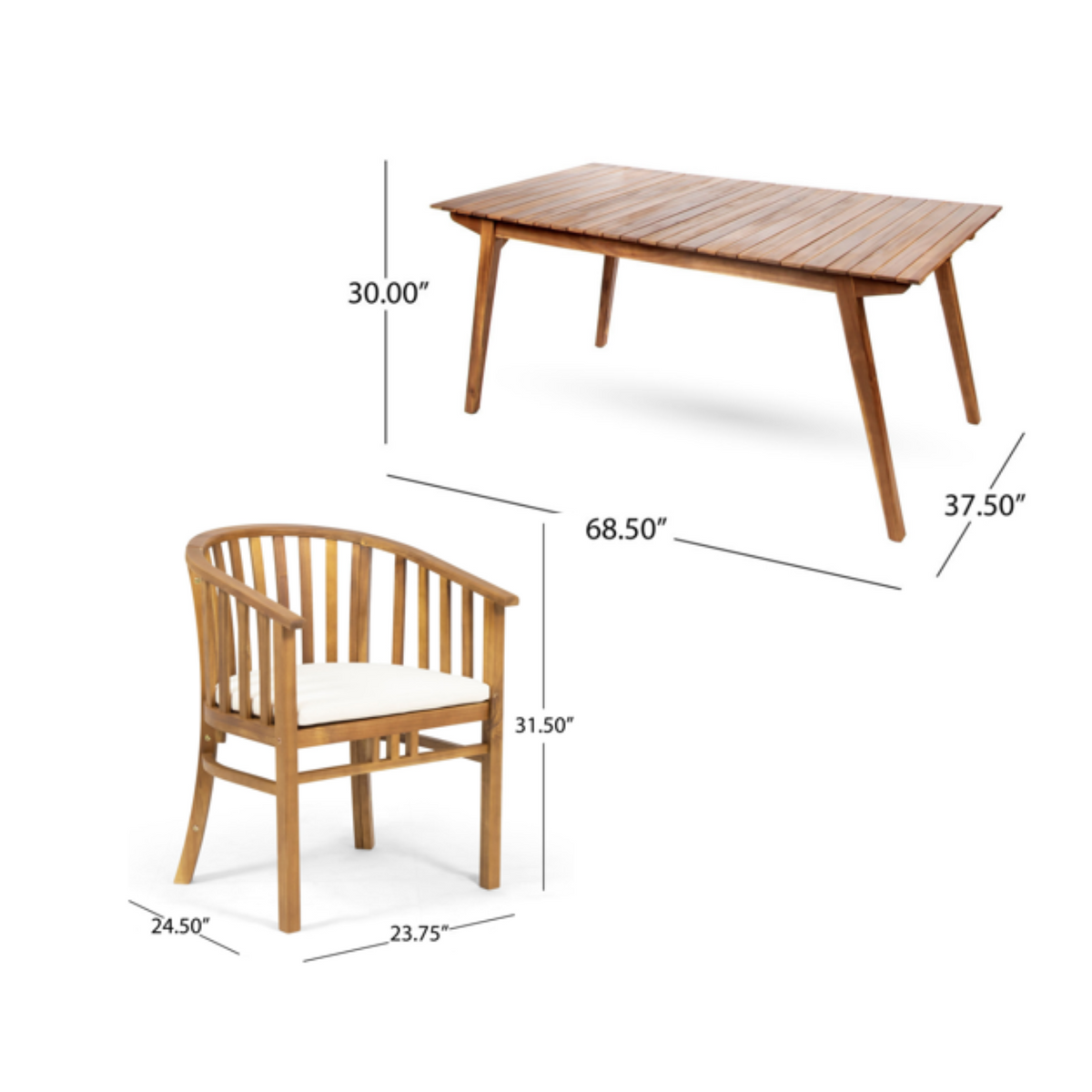 Outdoor 6 Seater Acacia Wood Dining Set with Cushions in Teak Finish