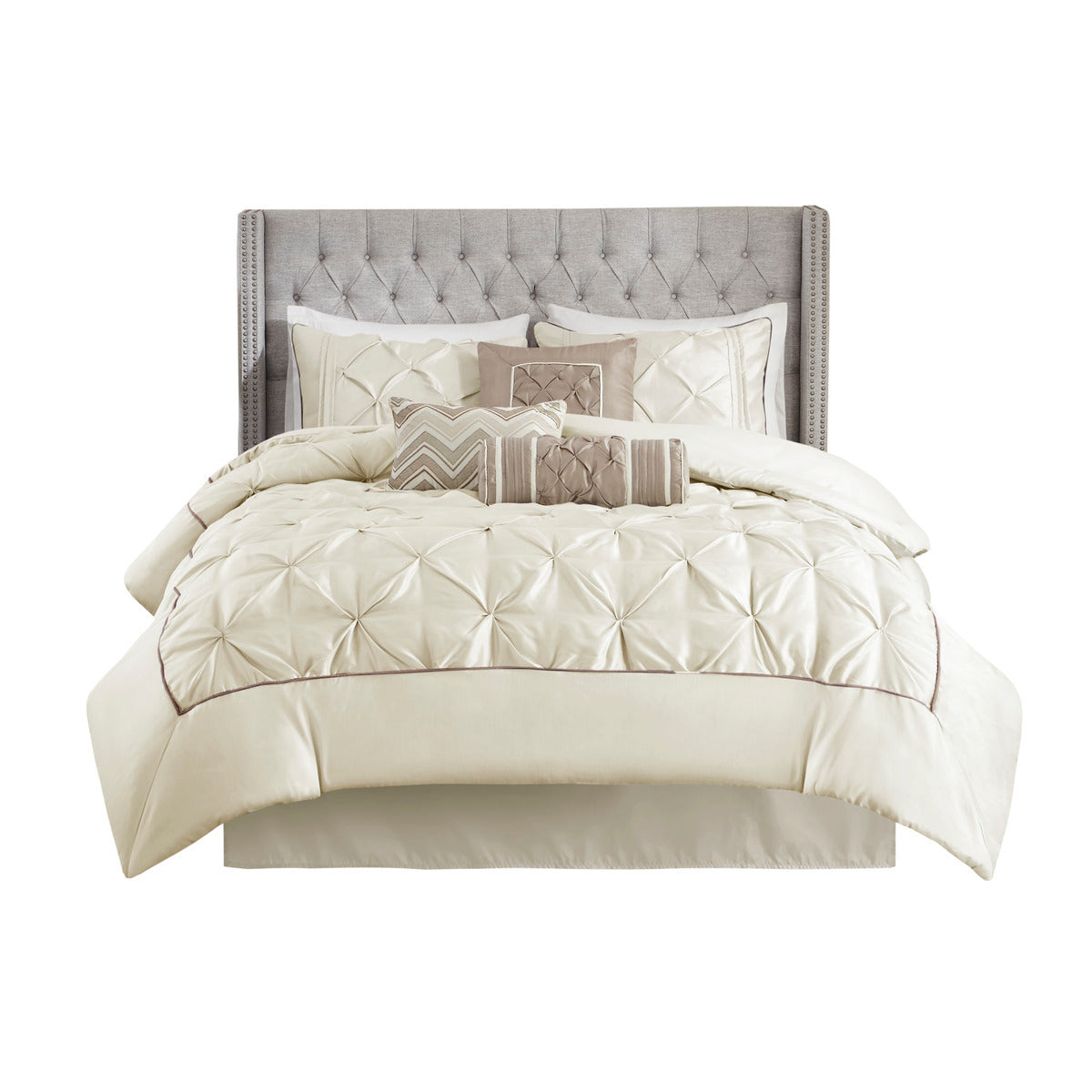 7 Piece Tufted Comforter Set Ivory Cal King