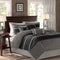 7 Pc Pieced Faux Suede Comforter Set in Black for Queen Beds
