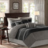 7 Pc Pieced Faux Suede Comforter Set in Black for Queen Beds