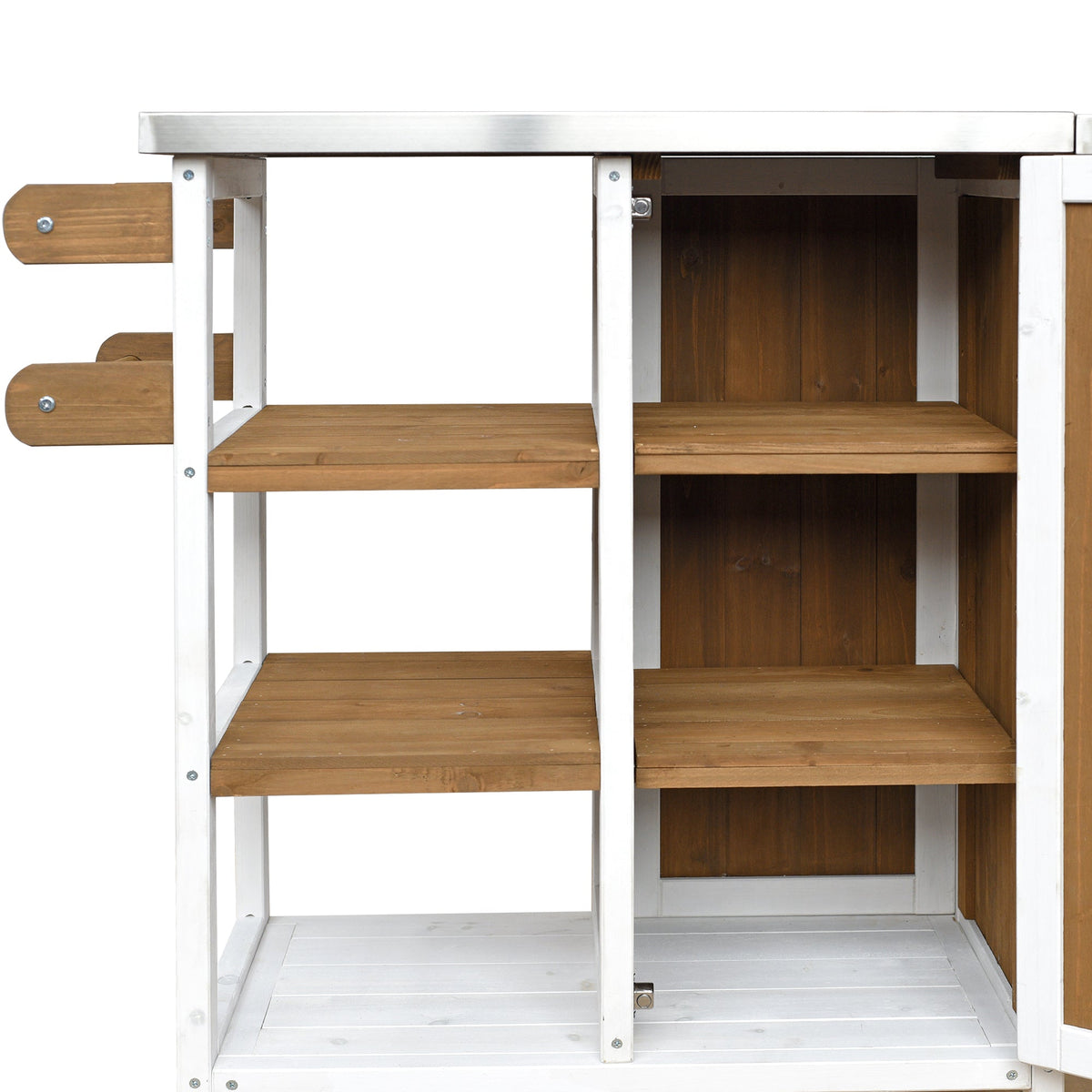 Foldable Outdoor Kitchen Island with Stainless Steel Top - Natural Wood