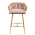 Counter Height Bar Stools Kitchen Island Counter Bar Stool With Hand - Wave Back, Golden Chromed Base And Footrest (Set of 2) - Pink