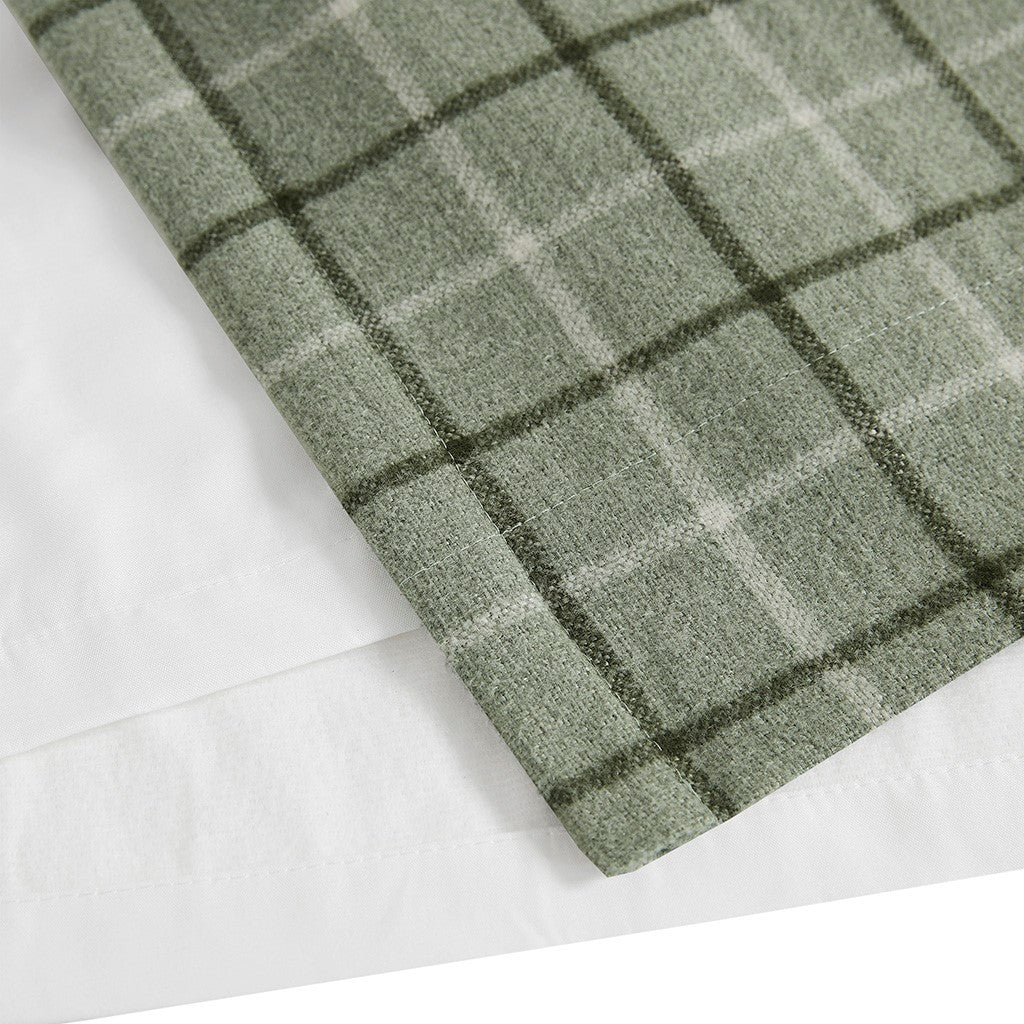 Plaid Rod Pocket and Back Tab Curtain Panel with Fleece Lining Green 50x84
