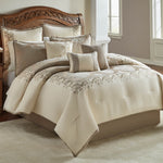 Ivory Damask Jacquard Comforter Ensemble with Embroidered Border - 9-Piece Set