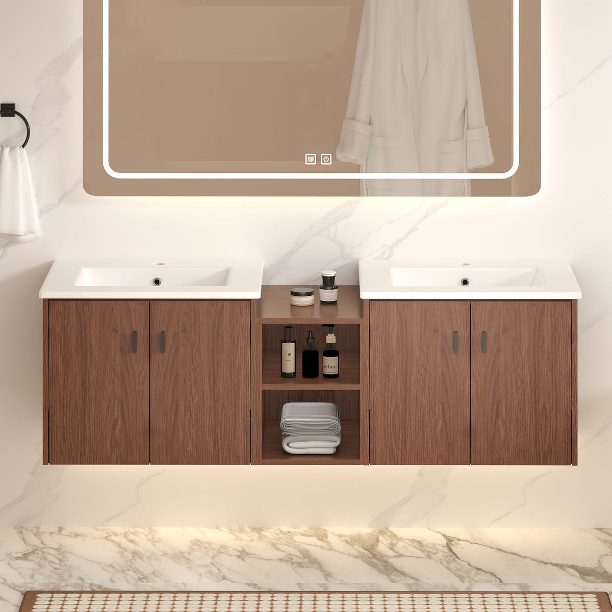 Soft Close Doors Bathroom Vanity With Small Storage Shelves, 24