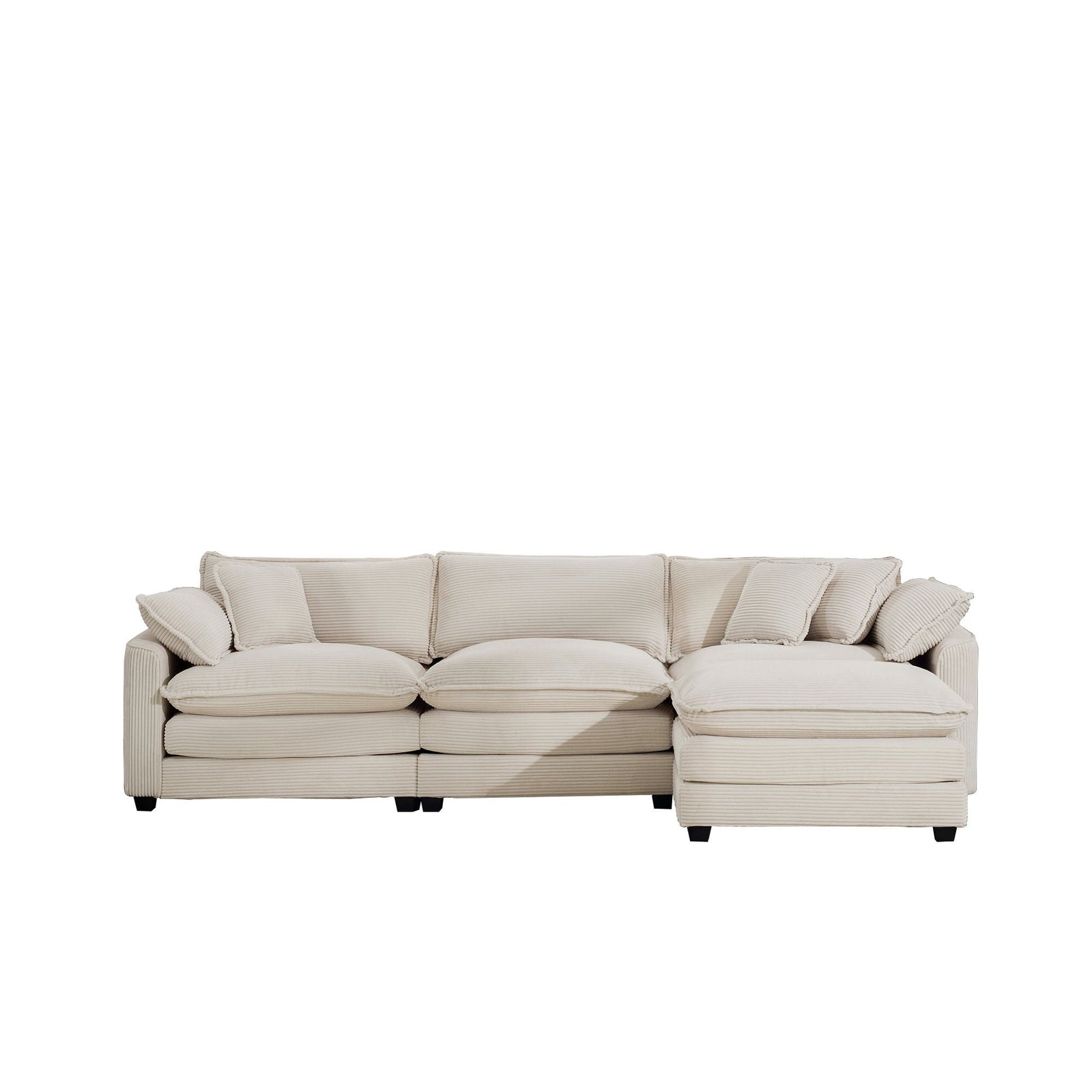 Modern Oversized Modular Cushion Sofa With Ottoman, Low Back, Deep Seating Sofa Set