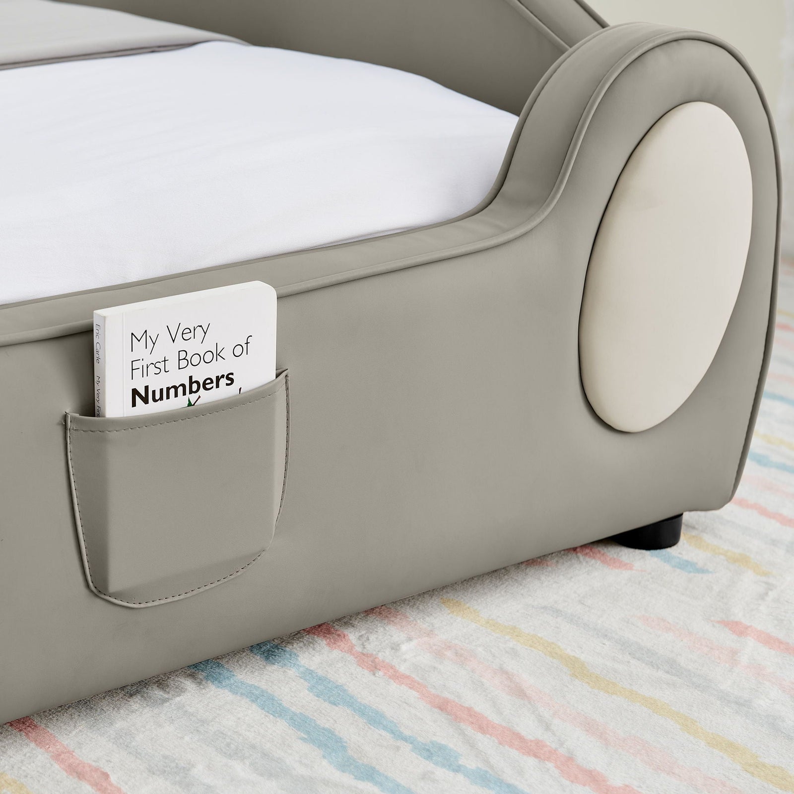 Cute Cloud Shape Bed With Guardrails Cartoon Design, Storage Pocket