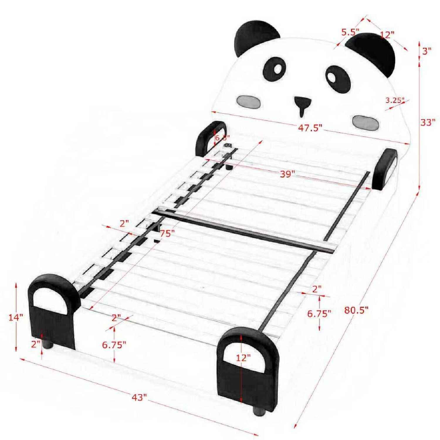 Twin Size Cute Panda Shaped Kids Bed - White / Black