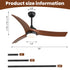Ceiling Fan With 3 Blades, Remote Control Reversible DC Motor, Dimmable Light, And 1H / 4H / 8H Timer - Black