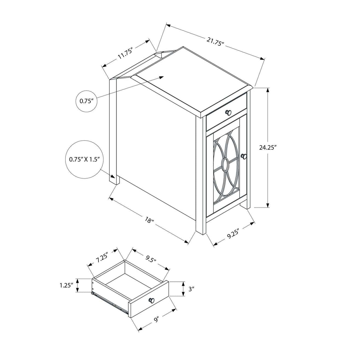 Accent Side Table, Storage Drawer, Traditional - Taupe